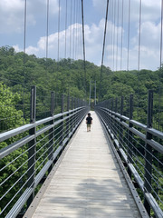 Obraz premium 吊り橋を渡る子ども