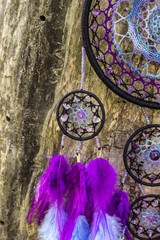 Handmade dream catcher with feathers threads and beads rope hanging