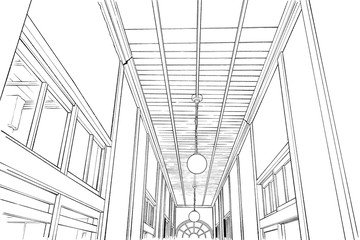 漫画風ペン画イラスト　明治大正風屋内