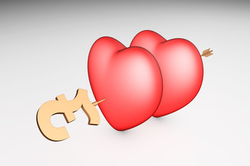 Red hearts and arrows, love and money,pound