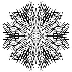 Exclusive black snowflake on a white background in the style of hand drawing. To create winter patterns on the fabric, Christmas cards. Abstract background, texture for site, banner.
