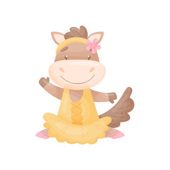 Humanized horse in a ballerina dress. Vector illustration on white background.