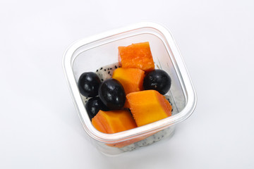 Sliced fruit mix in the box