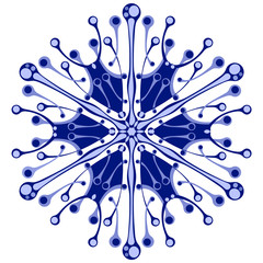 Crystal snowflakes in flat style. Blue snowflake on a white background. An isolated element to create Christmas decorations, winter patterns, snow background.