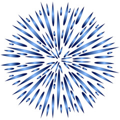 Snowflake blue with sharp ends. Isolated snow on a white background. Fill with gradient. Flat complicated style. Element to create a snowy winter pattern.