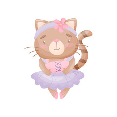 Humanized cat in a ballerina dress. Vector illustration on white background.