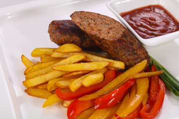 Roasted sausage with fried potato