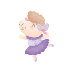 Cartoon sheep in a dress of a ballerina. Vector illustration on white background.
