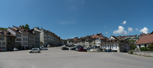 view of the historic Planche Superieure Square in the old town of Fribourg