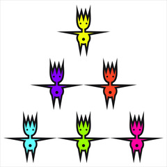 funny pyramid of colored stylized men