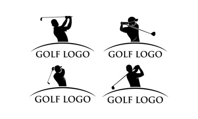 People golfing set template logo - obrazy, fototapety, plakaty