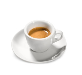 Espresso Coffee, Isolated on White Background – Original Traditional Italian Coffee, Classic White Marble Cup on Small Plate from Italian Bar Café, Creamy Arabica Blend – Close-Up Macro, Top View Icon