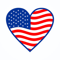 American Flag 4th july illustration. Heart icon