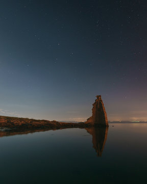 Ruins of Saint Sadurnino tower at night in Cambados town, Galicia, Spain