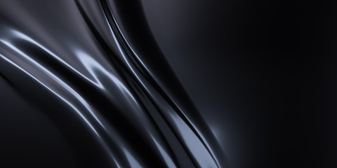 Obraz premium Black fabric satin silk background, Elegant luxurious cloth backdrop. 3d illustration.