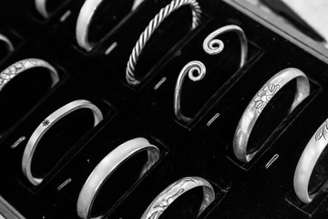 Suzhou,China-18 AUG 2017:Chinese traditional style silver bracelet closeup top view