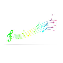 cheerful music staff. Melody recorded notes on a white background.