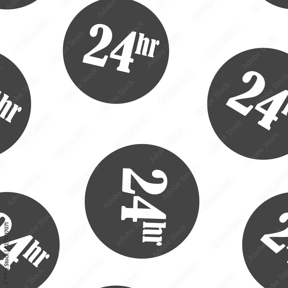 Poster 24 hour icon. flat image time of clock. seamless pattern on a white background.
