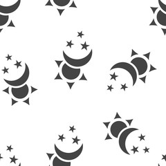 Sun and moon with stars vector icon. The symbol of the change of day and night  seamless pattern on a white background.