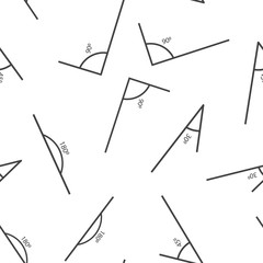 Angle of 180, 45,30,90 degrees vector illustration. The symbol of geometry, mathematics. Set of vector icons consisting of angles of different degree  seamless pattern on a white background.