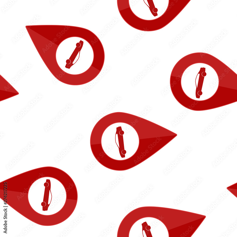 Poster map pointer icon with illustration car. positioning car seamless pattern on a white background.