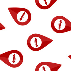 Map pointer icon with illustration car. Positioning car seamless pattern on a white background.
