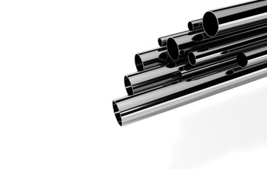 Stainless steel bars and pipes isolated /Stainless steel pipes and bars isolated/Chrome steel tubes and bars isolated