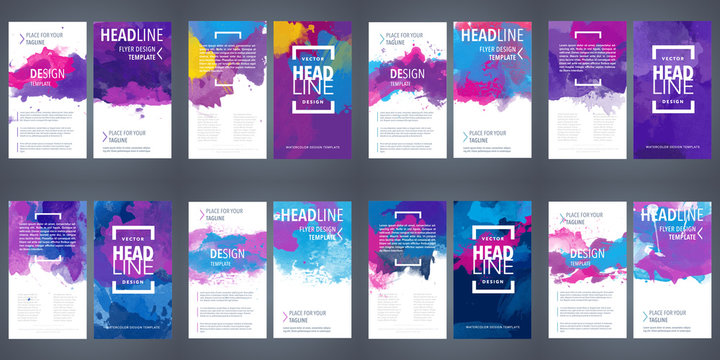 PrintBrochure template layout, flyer cover design with watercolor background.