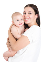A woman with a baby. Smiling mothers with infant