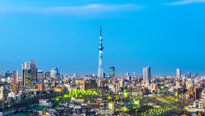 Fototapeta na wymiar city skyline aerial night view of oji in japan