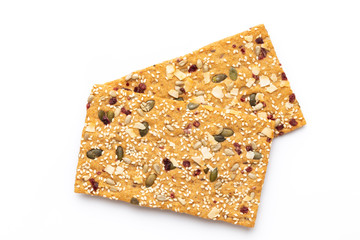 Rye bread slice on a white background.