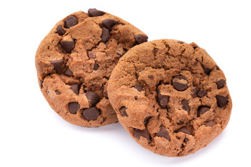 Chocolate chip cookies isolated on white background. Sweet biscuits. Homemade pastry.