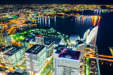 modern city skyline night view in Yokohama, Japan