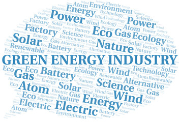 Green Energy Industry word cloud. Wordcloud made with text only.