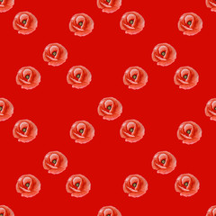 Materiał do szycia Simple seamless texture of poppy flower on a red background.