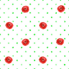 Materiał do szycia Green Polka Dot Texture. Simple seamless pattern of poppy flower isolated on a white background.