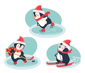 active penguins in winter concept