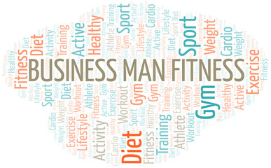 Business Man Fitness word cloud. Wordcloud made with text only.