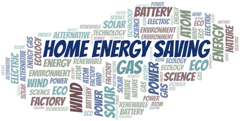 Home Energy Saving word cloud. Wordcloud made with text only.