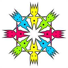 funny octahedron from colored stylized little men