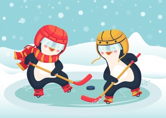 penguin play ice hockey in the winter © Visual Content