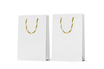 White shopping bag mock up. Luxury paper bag isolated on white background. 3d rendering