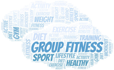 Fototapeta premium Group Fitness word cloud. Wordcloud made with text only.