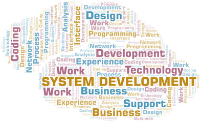 System Development word cloud. Wordcloud made with text only.