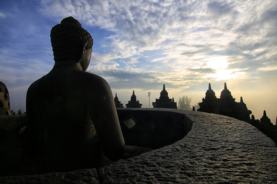Buddha Statues at Borobudur Temple, Magelang, Central Java, Indonesia