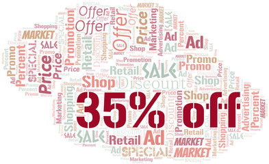 35% Off word cloud. Wordcloud made with text only.