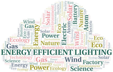 Obraz premium Energy Efficient Lighting word cloud. Wordcloud made with text only.