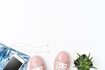 Obraz premium Female outfit on white background with copyspace