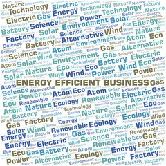 Energy Efficient Business word cloud. Wordcloud made with text only.