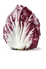 Obraz premium Radicchio Lettuce – Leaves of Purple Italian Chicory, Bitter and Spicy Vegetable, Close-Up Macro withb Detail – Isolated on White Background